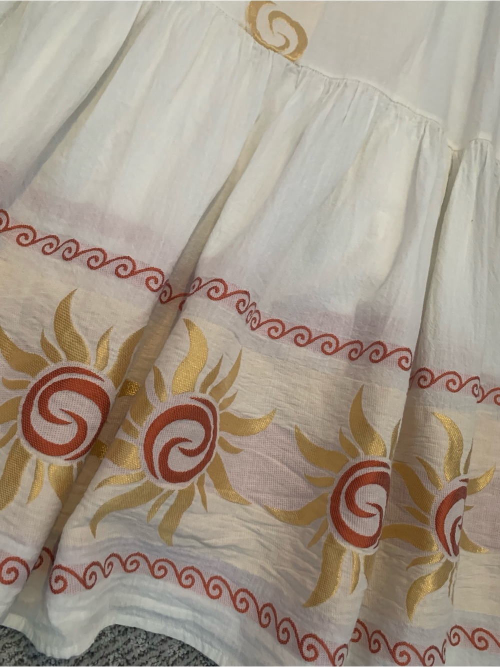 Devotion Twins Athens Embroidered Cotton Midi Dress | Sun Motif Boho Resort M/L - Picture 6 of 9